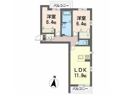 モンフルール(2LDK/3階)の間取り写真