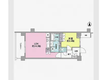 アンビエンテ経堂(1LDK/4階)の間取り写真