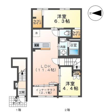 レサンス八街(2LDK/2階)の間取り写真