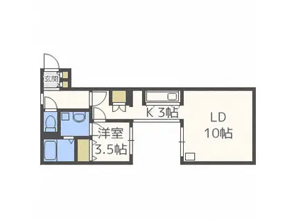 ブラスハート麻生(1LDK/4階)の間取り写真