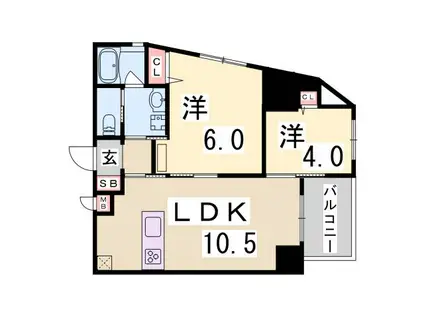 プリオーレ神戸大開通(2LDK/6階)の間取り写真