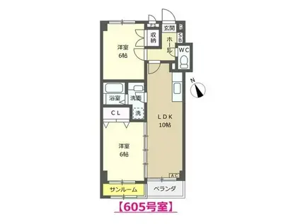 リブスイート駅西(2LDK/6階)の間取り写真