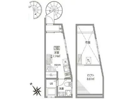 オギクボテラス(ワンルーム/2階)の間取り写真