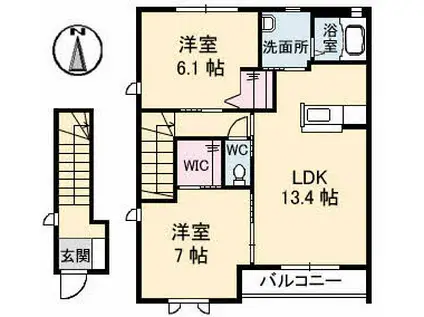 ミモザ II棟(2LDK/2階)の間取り写真
