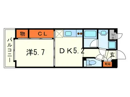 六甲グリーンビュー(1DK/3階)の間取り写真