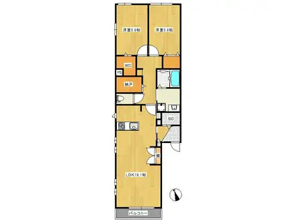 CLAIR DE LUNE(2LDK/3階)の間取り写真