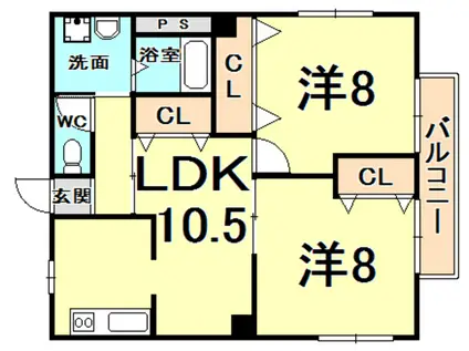 ドム・モンド(2LDK/1階)の間取り写真