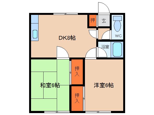 コーポスマイルII(2DK/1階)の間取り写真