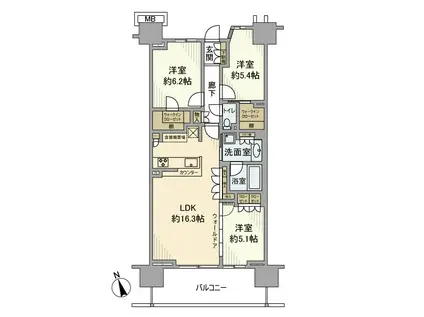 パークシティ柏の葉キャンパスサウスフロン(3LDK/11階)の間取り写真