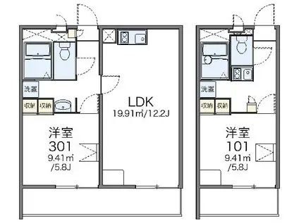 レオパレス多摩川(1LDK/3階)の間取り写真