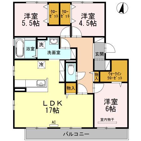 ファミーユ南手城(3LDK/3階)の間取り写真