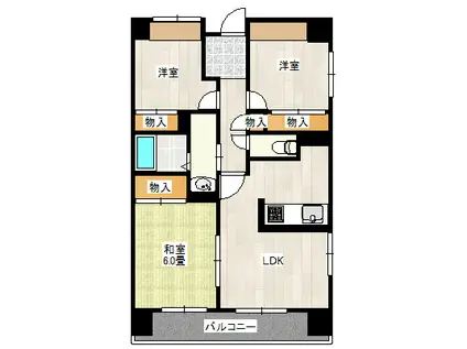 サニークレスト平野西脇(3LDK/3階)の間取り写真