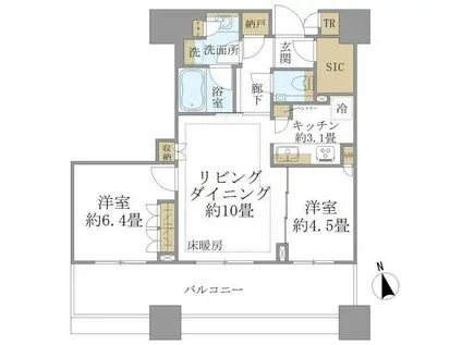 白金ザ・スカイ(2LDK/12階)の間取り写真