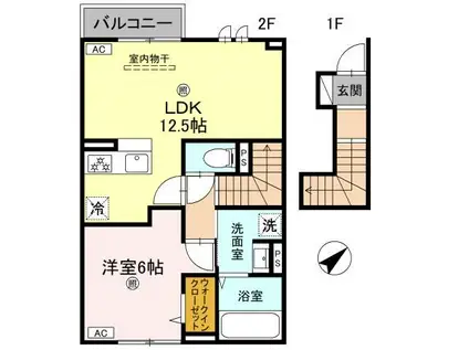 インフィニティ北之丁(1LDK/2階)の間取り写真