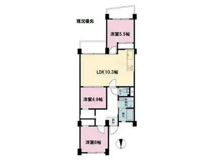 南永田団地(2SLDK/8階)の間取り写真