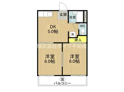 パークハウス竜美(2DK/2階)の間取り写真