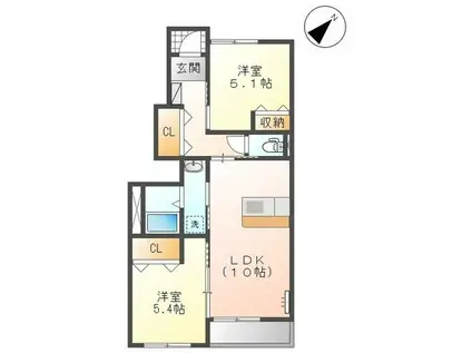 グレースベリー(2LDK/1階)の間取り写真