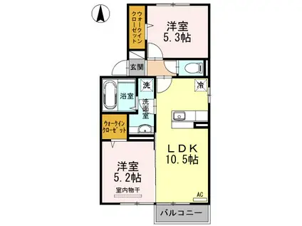 イオス B棟(2LDK/2階)の間取り写真