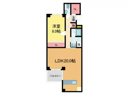 夙川フラット(1LDK/2階)の間取り写真