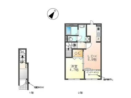 ラ・クレアージュ(1LDK/2階)の間取り写真