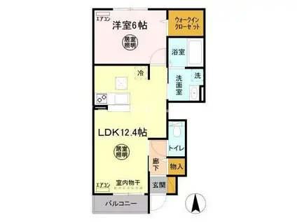 ティアラ D(1LDK/1階)の間取り写真