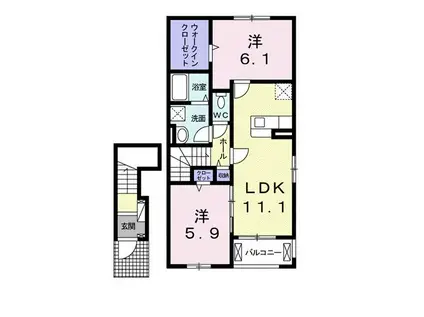 フィールドサンIIIB棟(2LDK/2階)の間取り写真