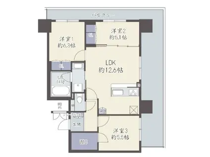 GRAND VILLASSE 福島(3LDK/7階)の間取り写真