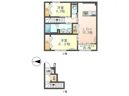 西宮市天道町アパート(2LDK/2階)の間取り写真