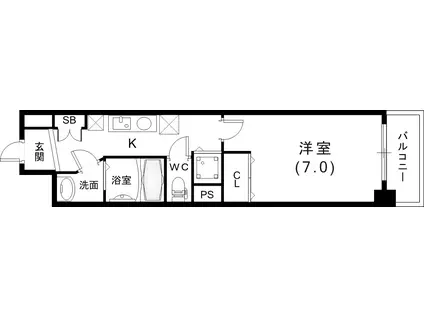 グランドタワー三宮(1K/7階)の間取り写真
