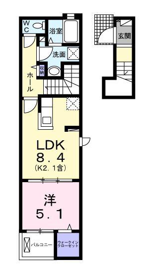 フォンターナ・ガルボII(1LDK/2階)の間取り写真