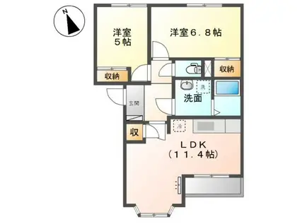 HAPPY LIFE エバラス(2LDK/2階)の間取り写真