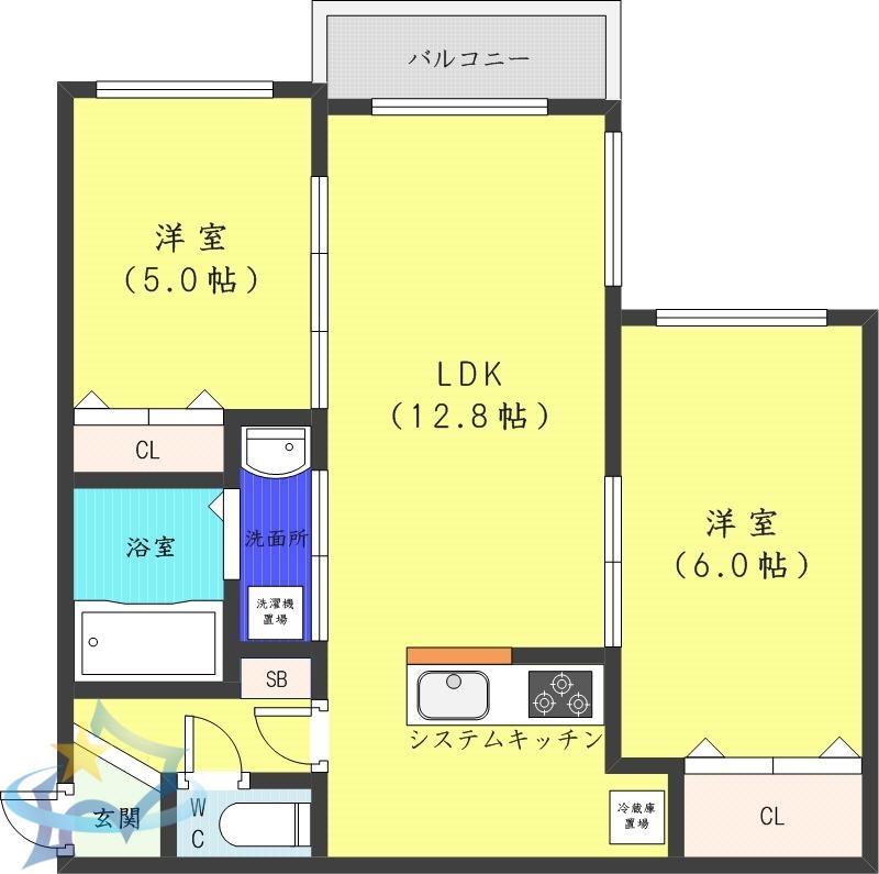 アルシオーネS12(2LDK/1階)の間取り写真