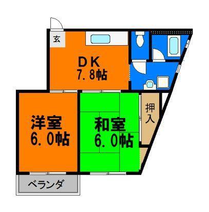 シティマンションウィング(2DK/2階)の間取り写真