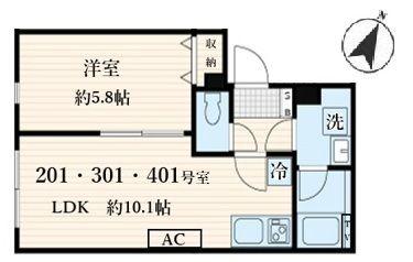 ALATO菊川(1LDK/3階)の間取り写真