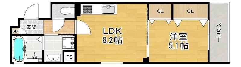 クリエオーレ松丘町(1LDK/1階)の間取り写真