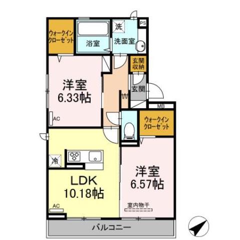 サンヒルズ天神 B棟(2LDK/3階)の間取り写真