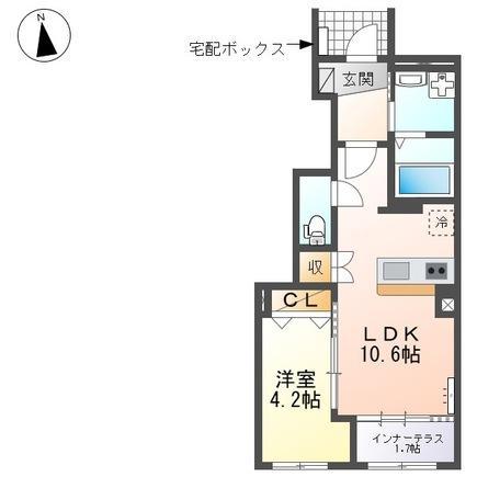 ヒルズ スペース(1LDK/1階)の間取り写真