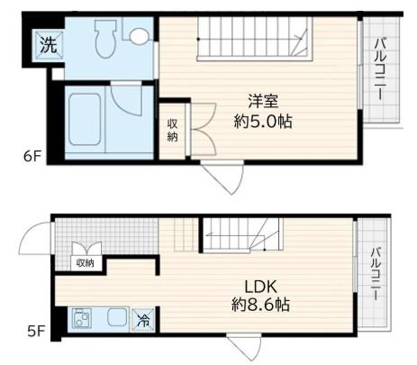 FULLEA若松河田(1LDK/5階)の間取り写真