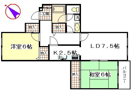 ユニーブル横浜山手第2(2LDK/2階)の間取り写真