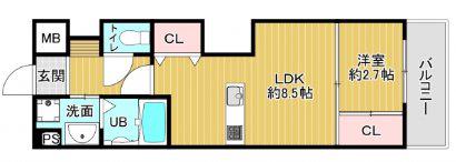 STUDIE小文字通(1LDK/3階)の間取り写真