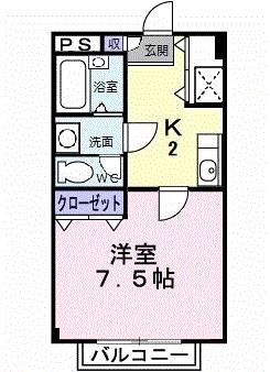 サマーパイン(1K/2階)の間取り写真