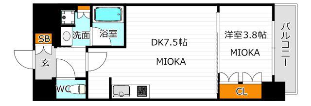 ザ・パークハビオ阿倍野昭和町(1DK/9階)の間取り写真