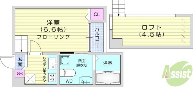 ペールオレンジ(1K/1階)の間取り写真