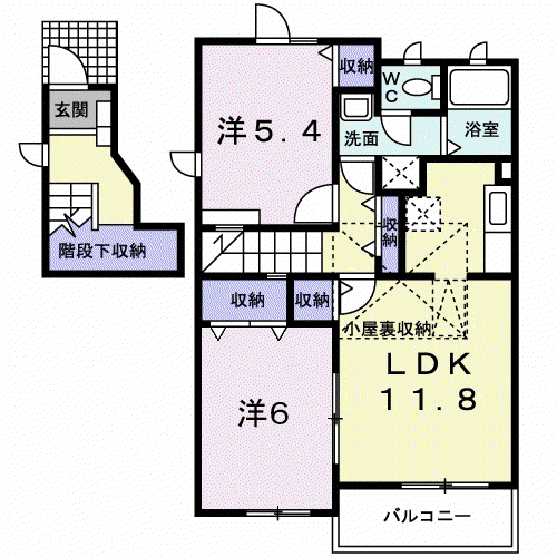 コンフォートS(2LDK/2階)の間取り写真