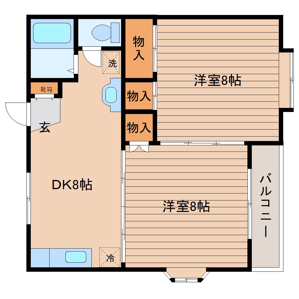 レジデンス中央(2DK/1階)の間取り写真