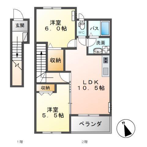 ドリーム(2LDK/2階)の間取り写真