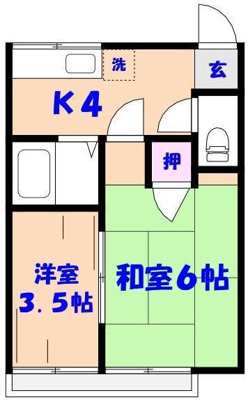 第3三橋荘(2K/2階)の間取り写真