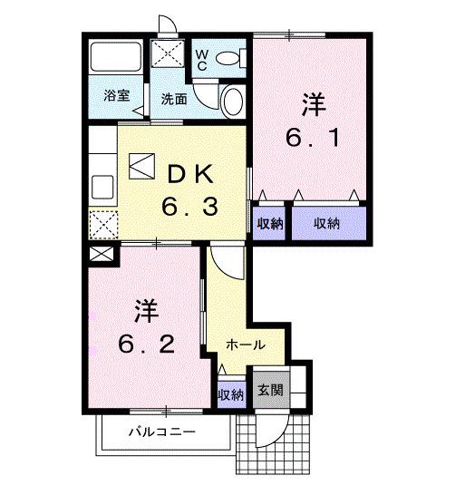 ファミール・鶴市A(2DK/1階)の間取り写真