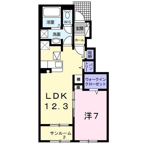 東武野田線 梅郷駅 徒歩14分 2階建 築5年(1LDK/1階)の間取り写真
