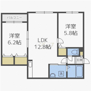 ハピネス八軒(2LDK/3階)の間取り写真